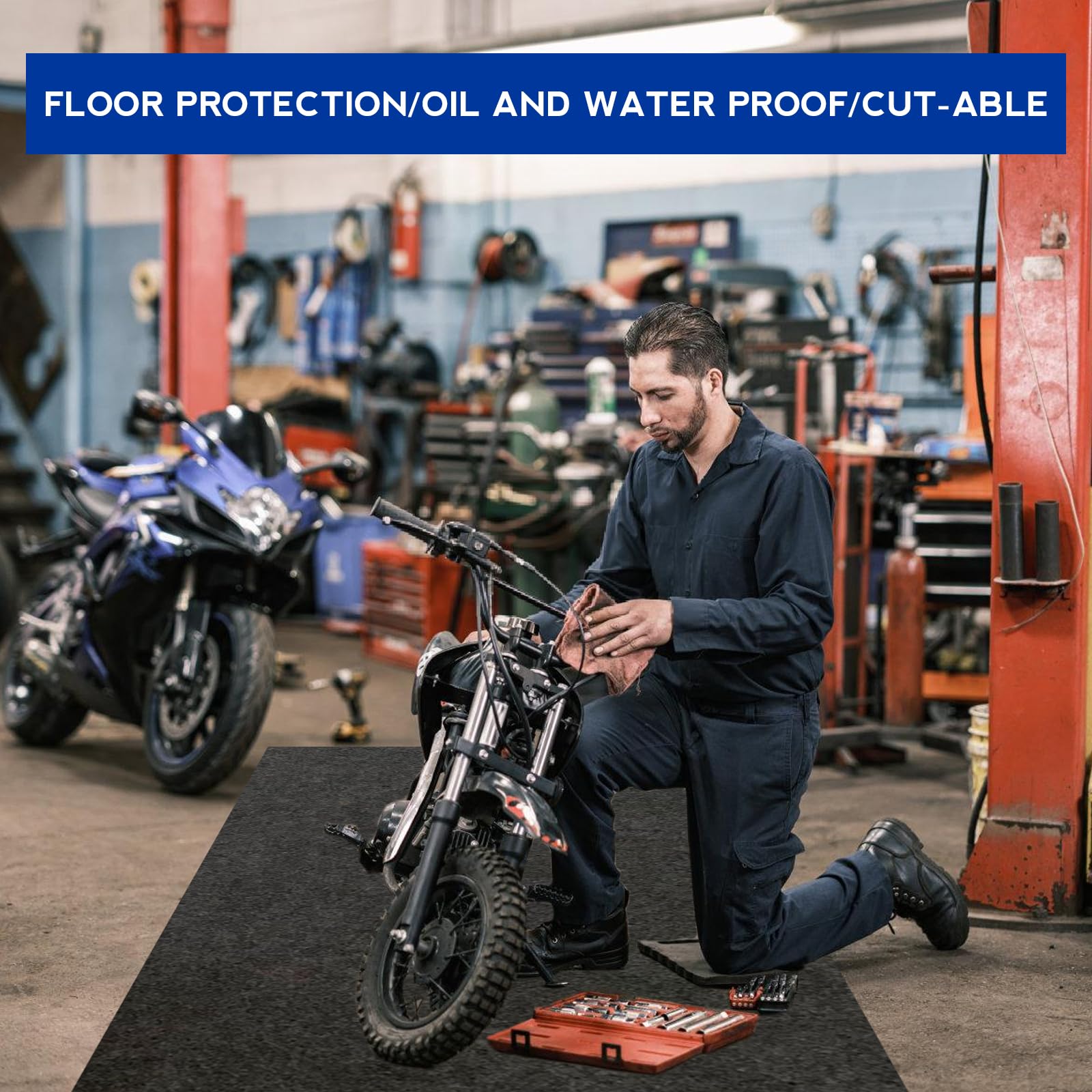 Ölauffangmatte, Öl-Auffangmatte Clean, Öl Auffangmatte, Werkstatt Ölmatte, Ölmatte Motorrad, Strapazierfähige Saugmatte, Ölbindematte für Garagenboden Matten Werkbank Unterlage, 91x152 cm, Schwarz 6