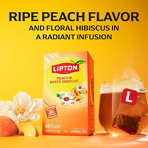 LIPTON PEACH PARADISE TEA BAGS, CAFFEINE FREE TEA, FRUIT AND HERBAL TEA, INDIVIDUALLY WRAPPED, 20 TEA BAGS