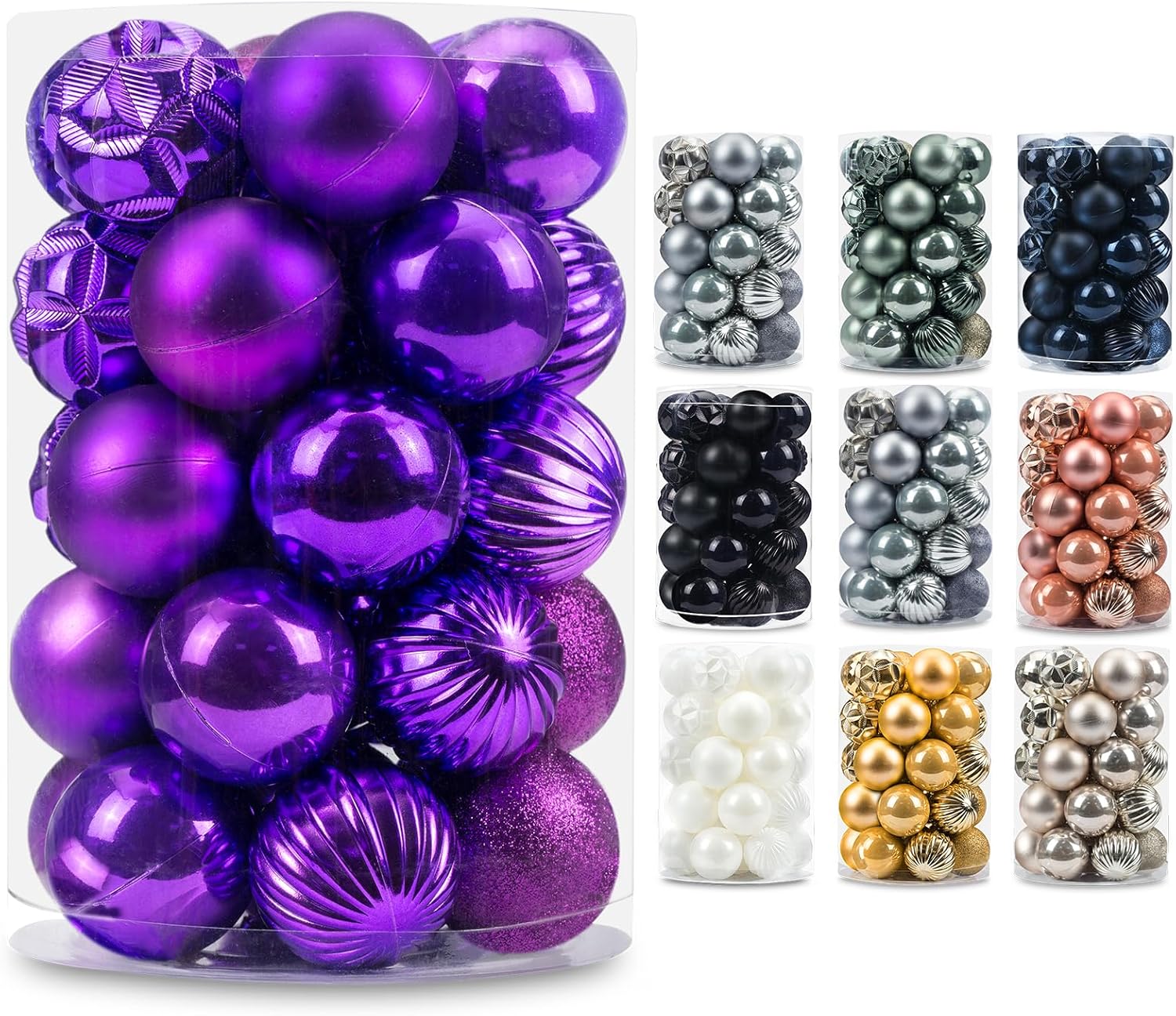 Ornaments - AMS 2.36''/60mm 34ct Christmas Ball Large Ornaments Party Decorations Shatterproof Festival Pendant Hangings for Xmas Tree Decor(Purple)