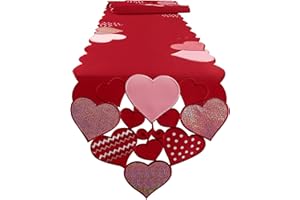 OWENIE Valentines Day Table Runner, 13 x 70 Inch Long Red Embroidered Valentine Table Runner, 14th Feb Heart Tabletop Dresser Scarves, Mother's Day or Wedding Table Decorations