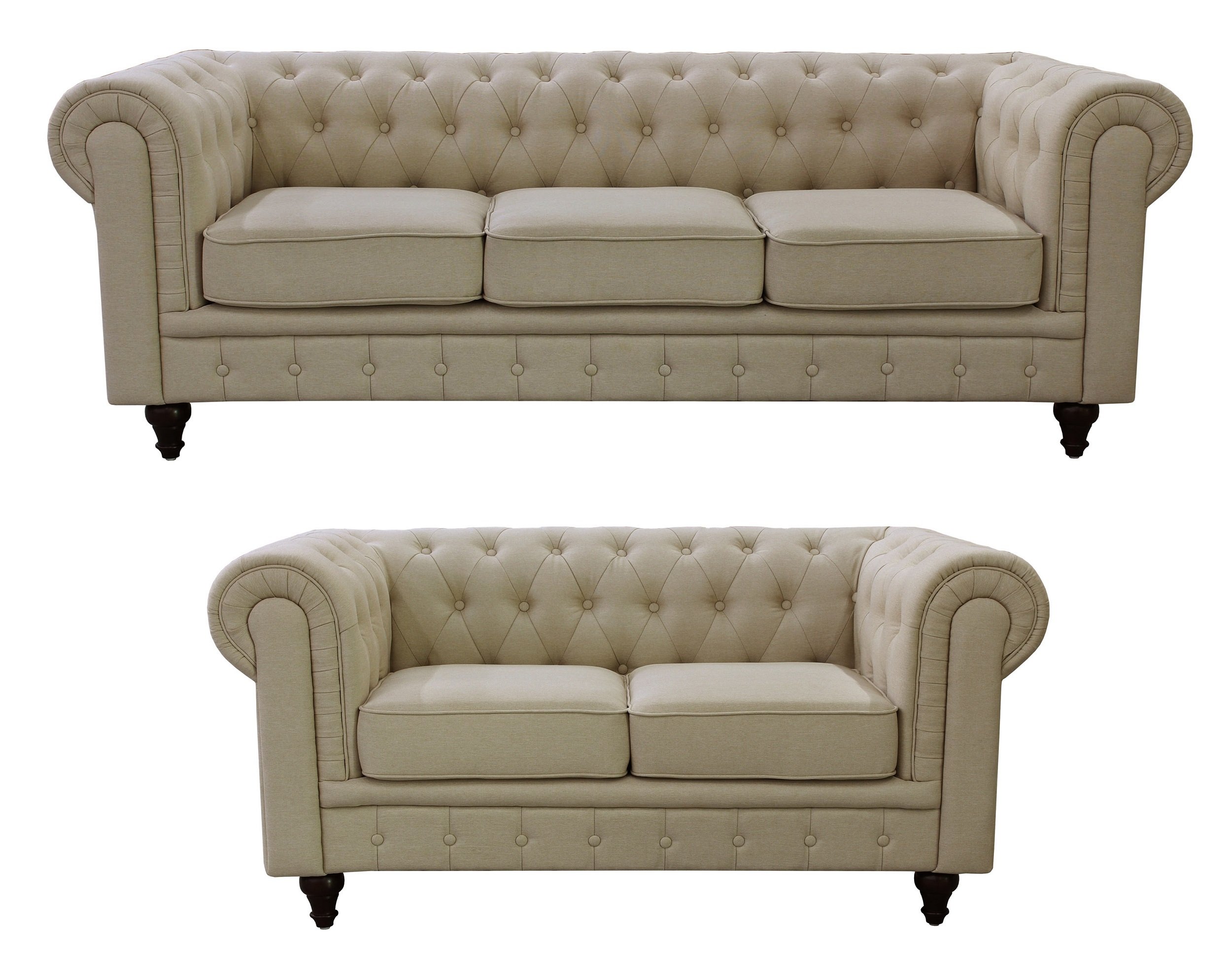 Buy US Pride Furniture Linen Fabric Chesterfield Sofa Set, Beige Online