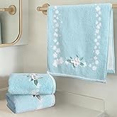 VOOVA & MOVAS Blue Hand Towels Set (3PC, 14"x28") - 100% Cotton | Quick Dry | Soft | Absorbent, Light Weight Hand Towels for Showering & Bathroom, Flower Towel Set for Guest, Blue