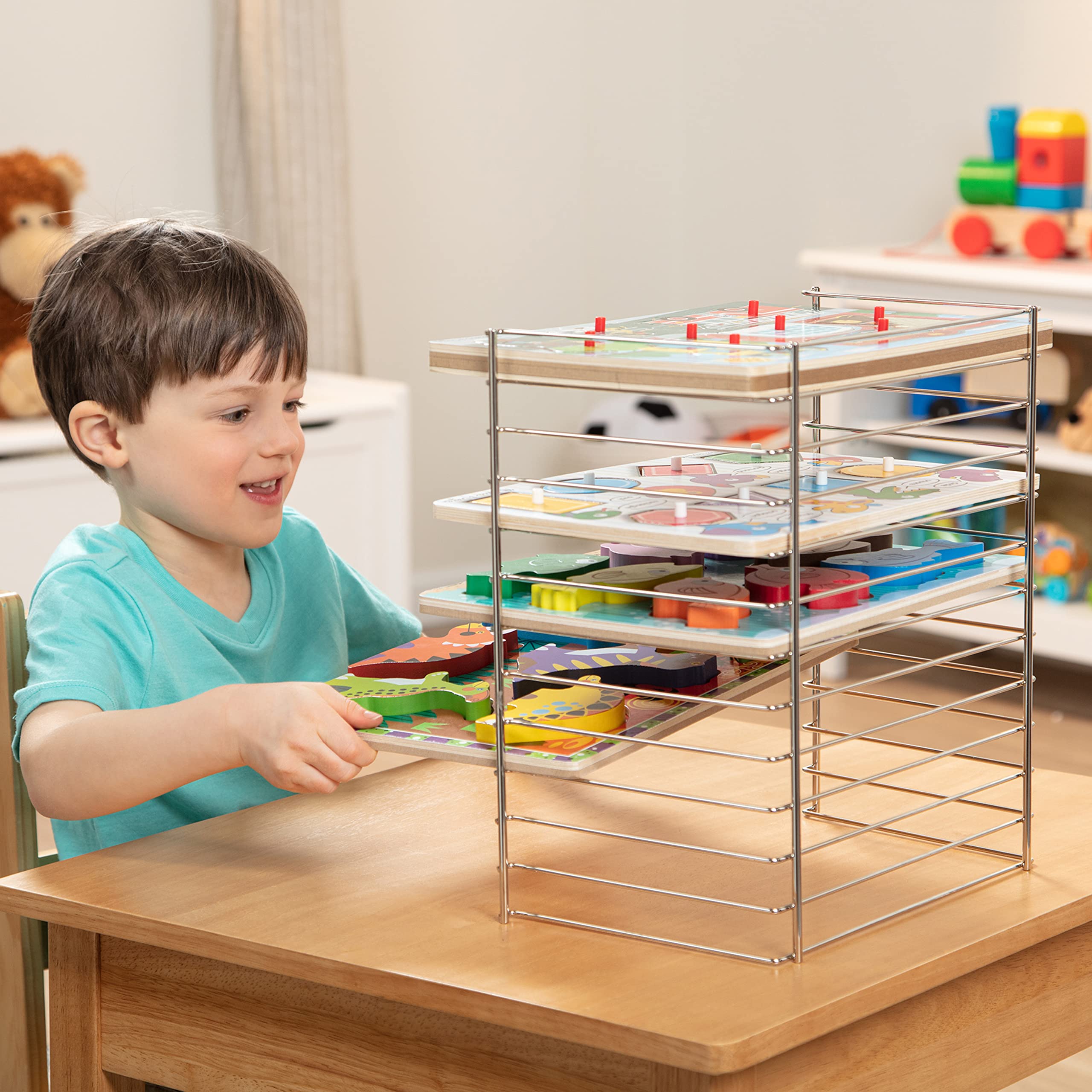 Melissa & Doug Multi-Fit Metal Wire Puzzle Rack 12 inches wide and 0.75 inches deep