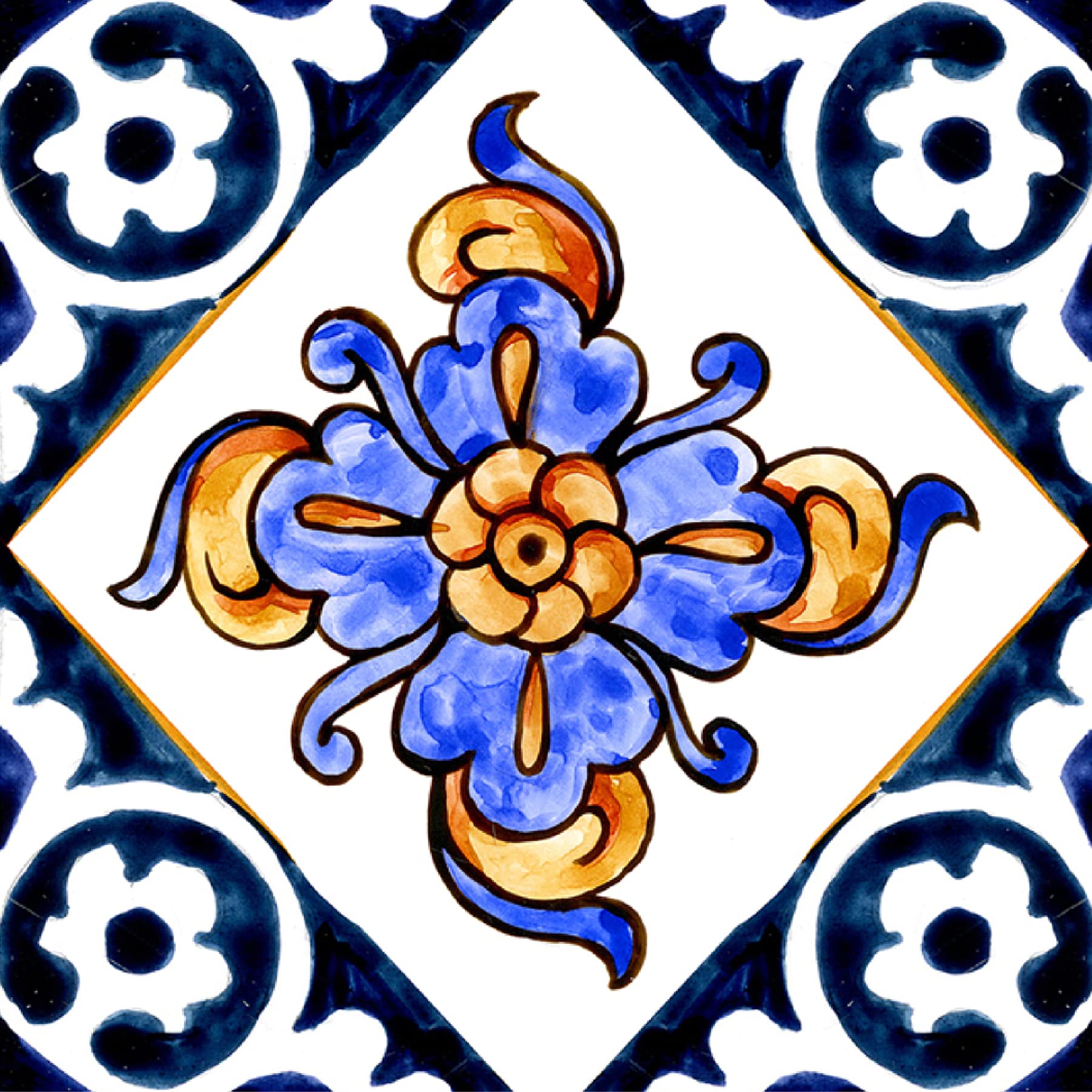 Poromoro Spanish Portuguese Azulejo Style Peel and Stick Backsplash Tile Stickers Set of 16 pcs (5.9, 66)