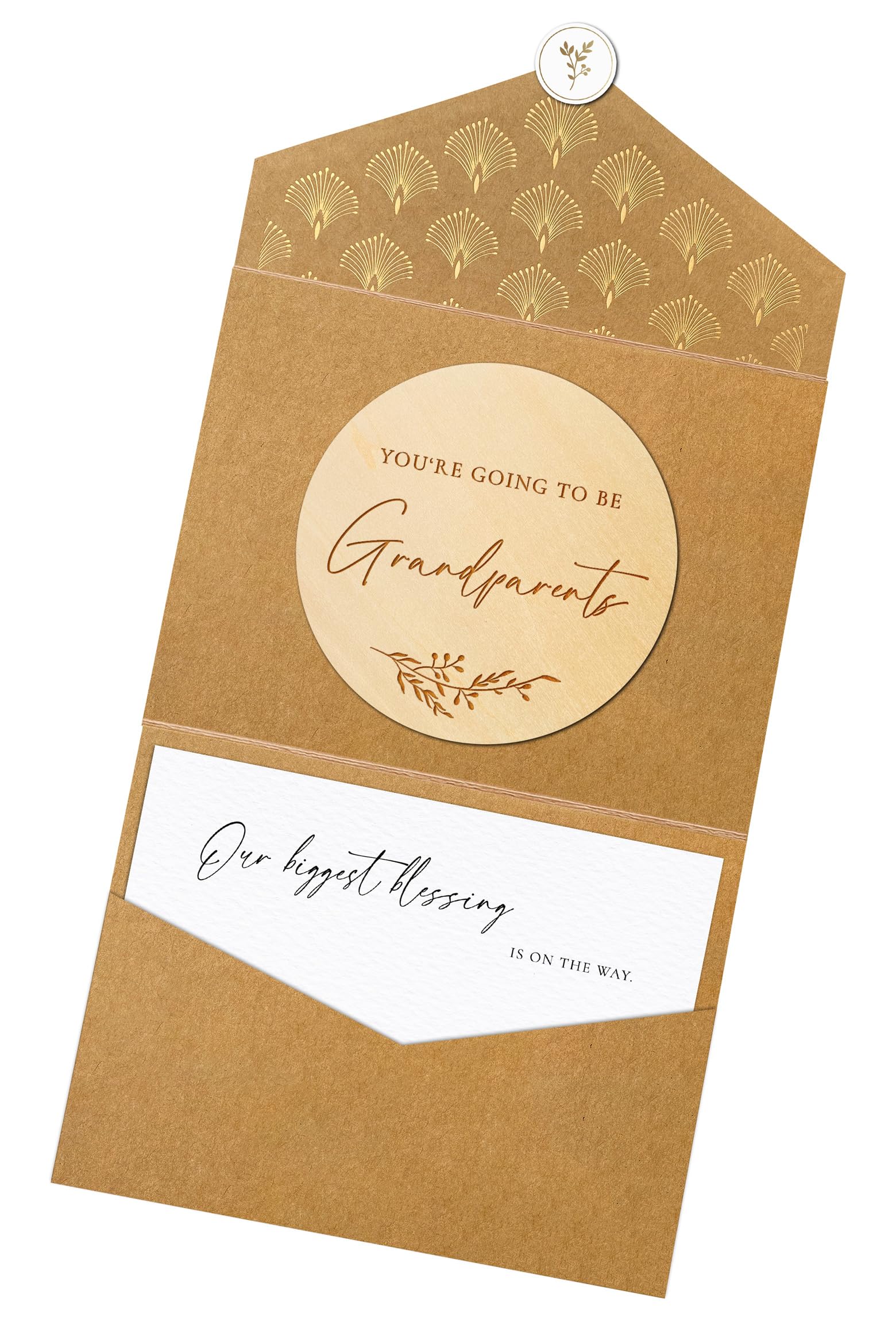 Jolicoon Pregnancy announcement wooden card - You're going to be grandparents with pocketfold envelope and seal sticker - Baby announcement grandparents