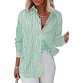 Diosun Womens Striped Button Down Shirts Classic Long Sleeve Stylish Collared Office Work Blouses Tops