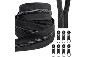 AUGHOA 10 Yards Nylon Coil Zippers by The Yards, #5 Bulk Zippers with 20 Pcs Zipper Sliders, Zipper Replacement for DIY Sewing Craft Bags, Black