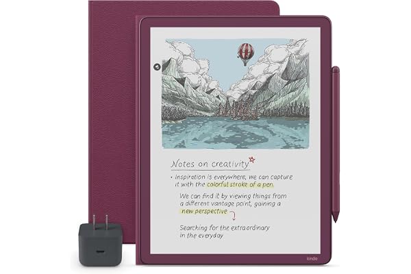 Amazon Kindle Scribe Essentials Bundle - Amazon Kindle Scribe Colorsoft (64GB) - Fig, Premium Pen, Premium Leather Executive Folio Cover-Fig,Power Adapter