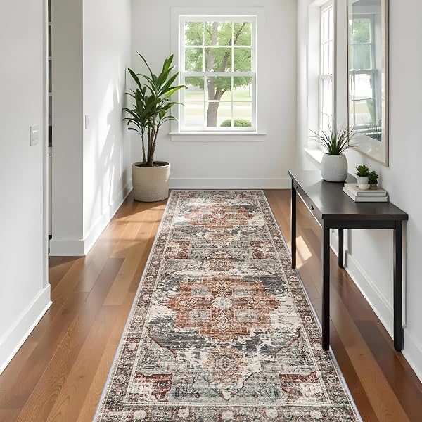 RUUGME RUG RUNNERS 3X10 – WASHABLE HALLWAY RUGS FOR LIVING ROOM SOFT CARPET VINTAGE TRIBAL RUGS FOR BEDROOM KITCHEN WITH NON SLIP BACKING HOME DECOR FLOOR DECORATION MAT 3X10 BRICK