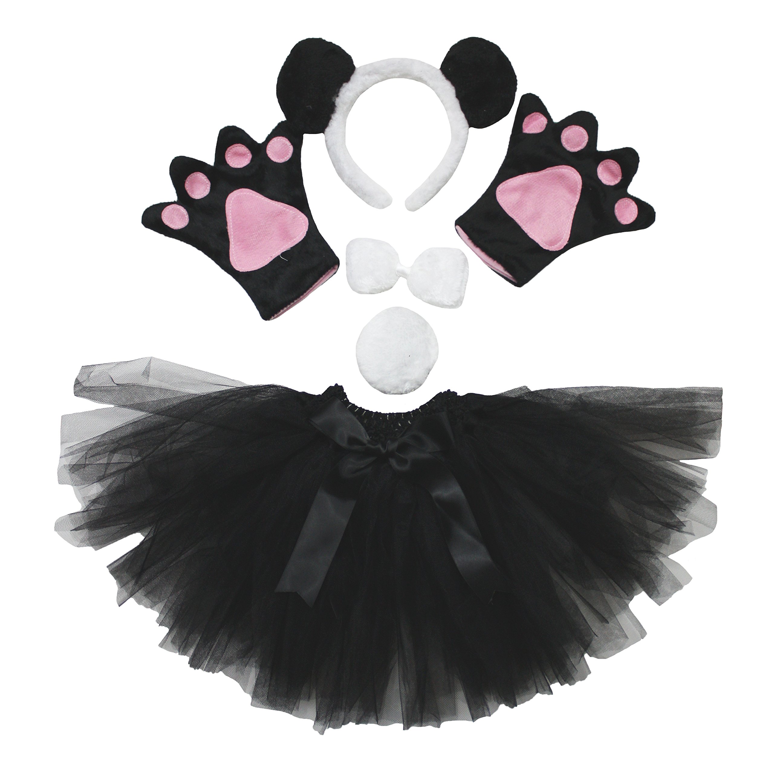 Petitebelle Headband Bowtie Tail Gloves Tutu 5pc Girl Costume 1-10y (Panda, 1-5 Years) — image 1
