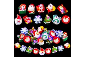 URATOT 100 Pieces Christmas Light Up Rings LED Flash Rings Assorted Styles Christmas Light Up Toys for Stocking Stuffers Ornaments and Party Favors