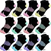 JAMEGIO 12 Pairs Girls Ankle Socks - Running, Athletic, Low Cut Socks for Little to Big Girls
