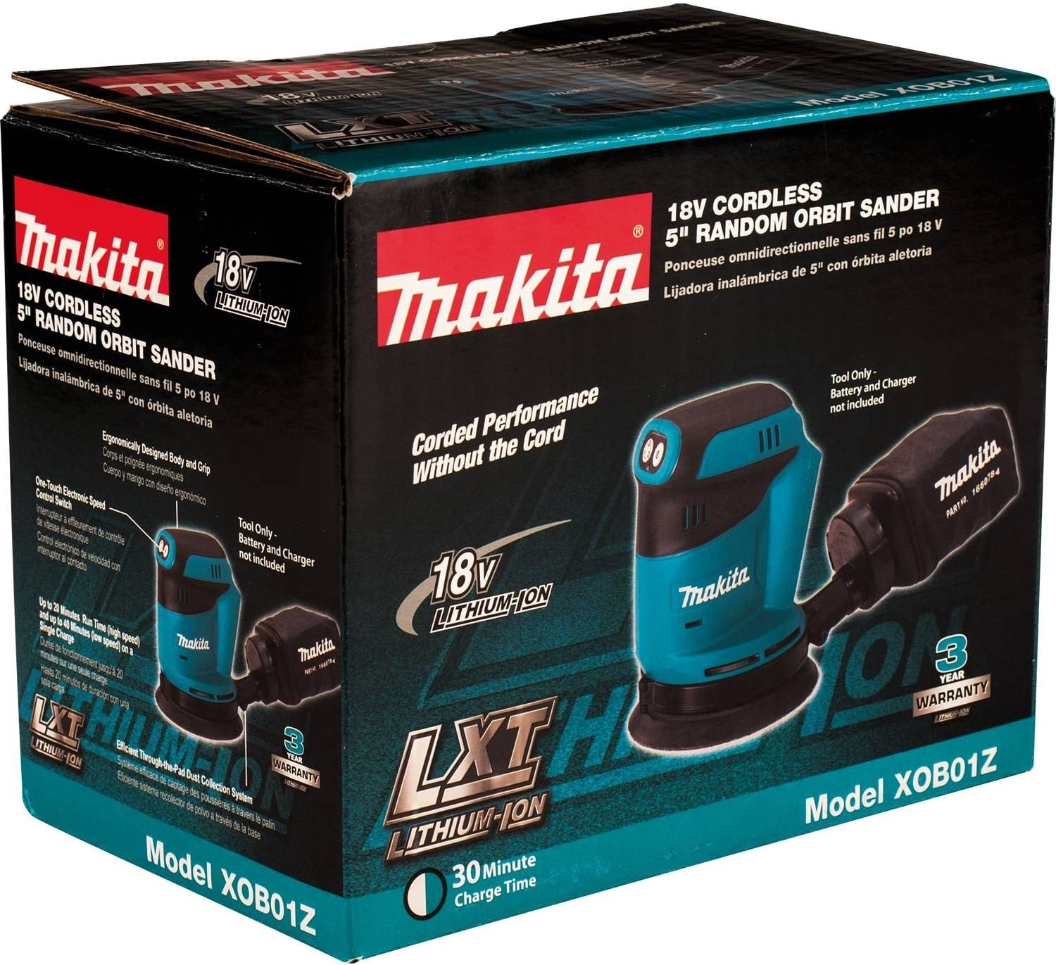 Makita XOB01Z 18V LXT Lithium-Ion Cordless 5"" Random Orbit Sander, Tool Only - - 