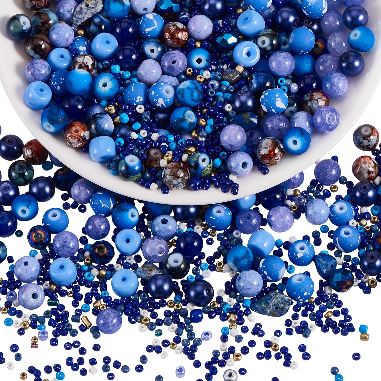 BEEFLYING Assorted Glass Beads for Jewelry Making - Adults Crystal Bulk Including 8mm Beads for DIY Jewelry Bracelet, Necklace, Phone Lanyard Making Crafts Accessories (Navy Blue)