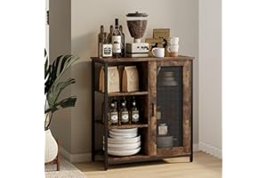 LVSOMT Mini Coffee Bar Cabinet with Storage, 27.5'' Small Kitchen Bar Table, Cute Corner Bar Cabinet for Tea, Buffet Sideboard Cabinet for Dining Room, Farmhouse Coffee Station for Wine (Brown)