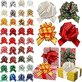 Syhood 108 Pieces Christmas Gift Wrapping Bows, Wrap Pull Bows with Ribbon 6" Different Patterns Gift Wrapping Accessory for Xmas Presents, Baskets Wine Bottles Decoration, Christmas Wedding Holiday