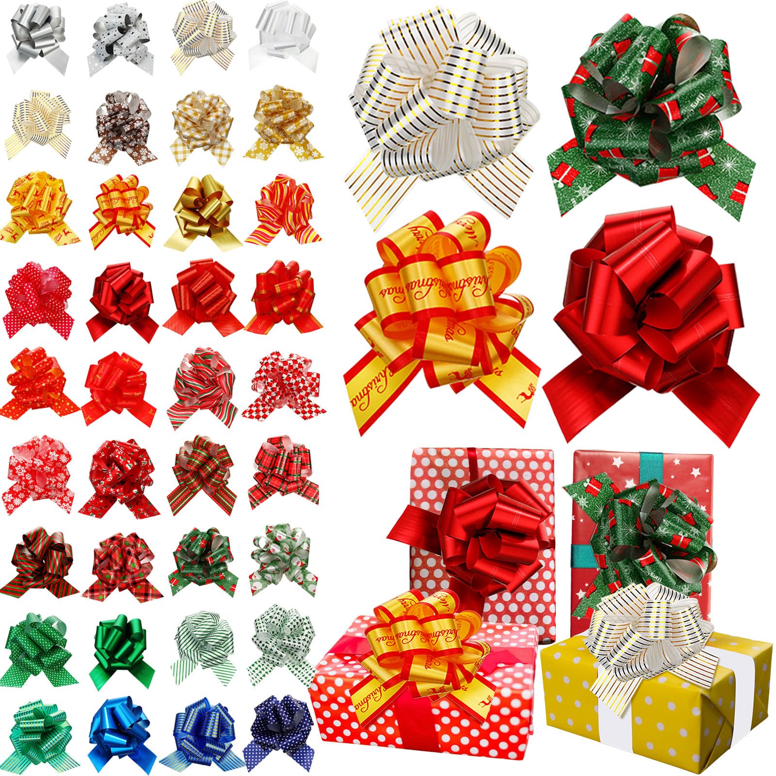 Syhood Wrapping Bows, Wrap Pull Bows with Ribbon 6" Different Patterns Gift Wrapping Accessory for Xmas Presents, Baskets Wine Bottles Decoration, Christmas Wedding Holiday