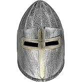 MILERUN Plastic Medieval Crusader Knight Helmet Costume Accessory for Battle Play Halloween Cosplay LARP Silver