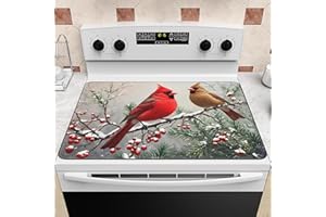 KIYIYZER Cardinalis Stove Top Cover for Electric Stove 28" x 20" Kitchen Christmas Decor Glass Flat Top Stove Mat Oven Induction Cooktop Mat
