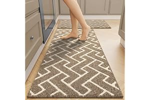 hicorfe Kitchen Rugs and Mats Sets,2 Pieces Super Absorbent Polypropylene Non-Slip Rug,Soft Comfort Floor Mat,Washable for Ki