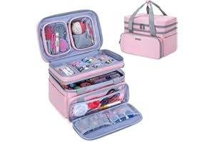 BAFASO Double Layer Sewing Accessories Organizer with 2 Detachable Pouches, Large Sewing Storage Bag for Sewing Tools, Pink