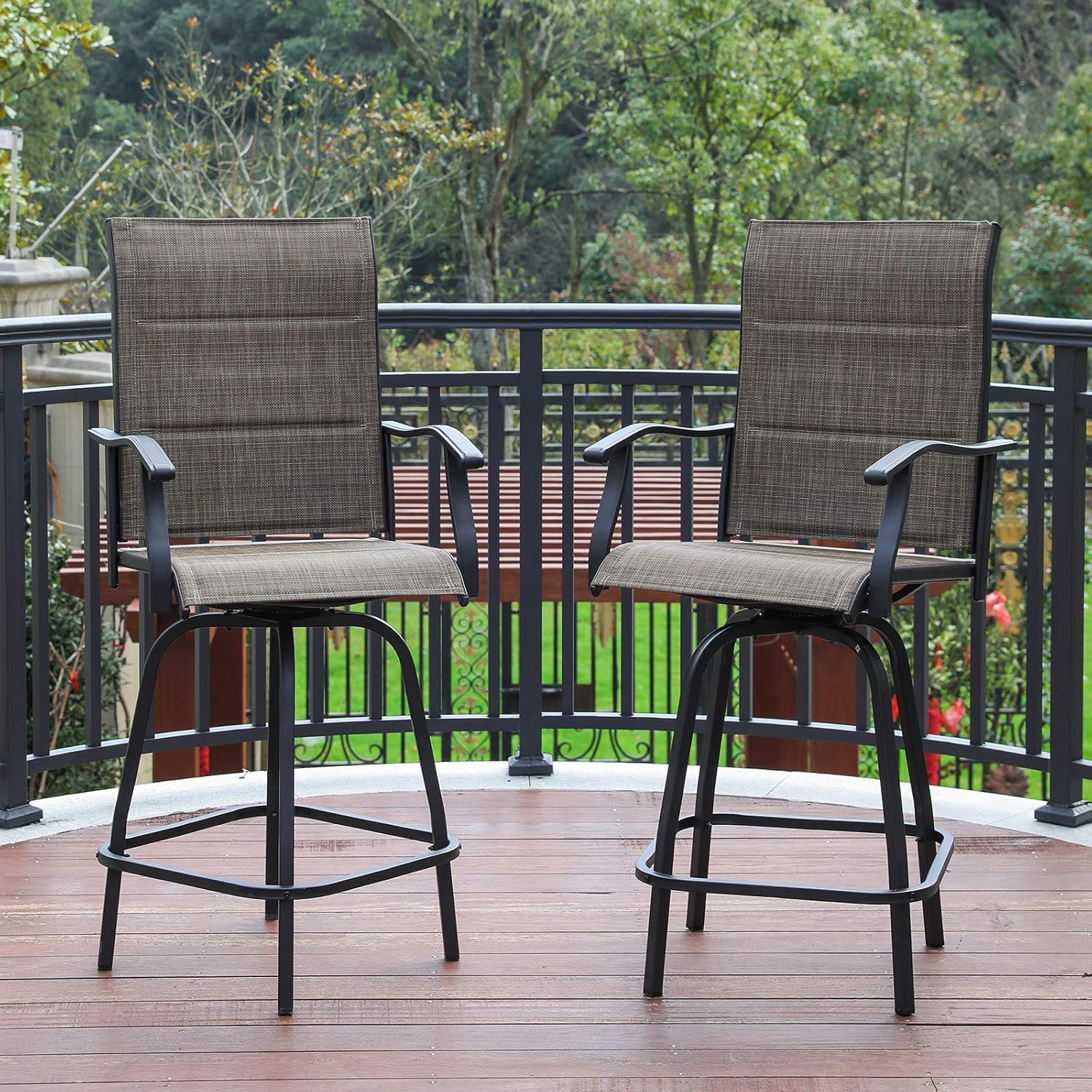 Patio Bar Height Chairs All-Weather 360-Degree Outdoor Swivel Bar Stools Foam Containing Cotton Set of 2 for Lawn Backyard Garden: Kitchen & Dining