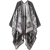 KirGiabo Women's Plaid Sweater Poncho Cape Coat Open Front Blanket Shawls and Wraps