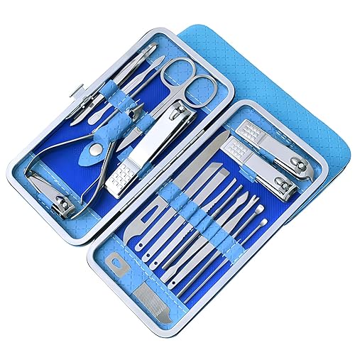 JYJLLM Manicure Set, 19 pcs Nail Clippers，Toe Nail Clippers for Thick Nails，Pedicure Sets for feet，Care Kit Manicure Professional，Nail Clipper，Suitable for Gift for Men Women Friends (Blue)