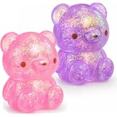 2 Pack Gummy Bears Squishy Balls, Collectible Figurines and Desk Decor | Glitter Bear Squishy Balls Collectible Figurines &amp; Home Decoration, Bear Squishy Ball Figurines for Adults Party Favors