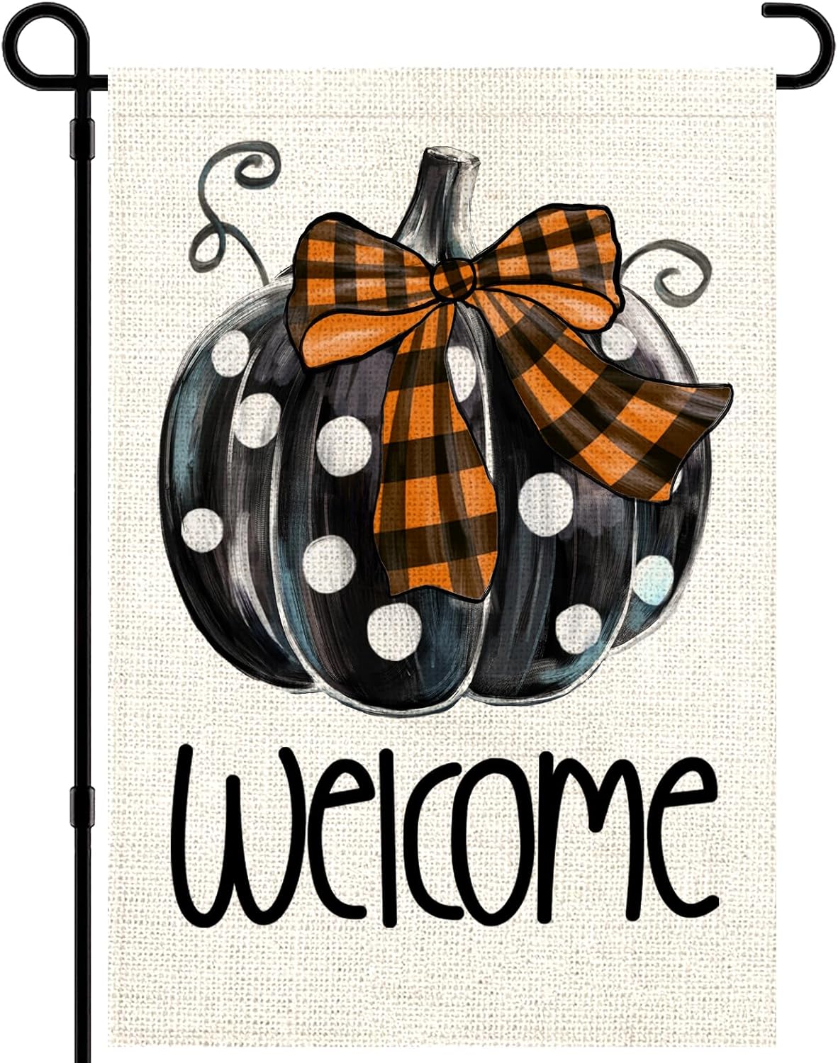 Flags - Vellibring Fall Thanksgiving Pumpkin Garden Flags 12x18 Inch Double Sided Vertical Polka Dot Flags Autumn Welcome Black Pumpkin Design Yard Flag for Harvest Holiday Outdoor Decoration