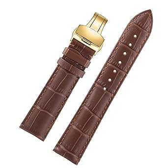 22mm Brown Decent Durable Leather Watch Band Strap for Men Gold Butterfly Clasp Moderate Padding Natural Leather