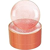 Rubtlamp 100 Pcs Pink And Gold Plastic Plates - 10 inch Clear Pink Gold Dinner Plates - Hammer Pattern Design - Fancy Disposable Plates - Heavy-Duty Party Plates Ideal for Mother's Day