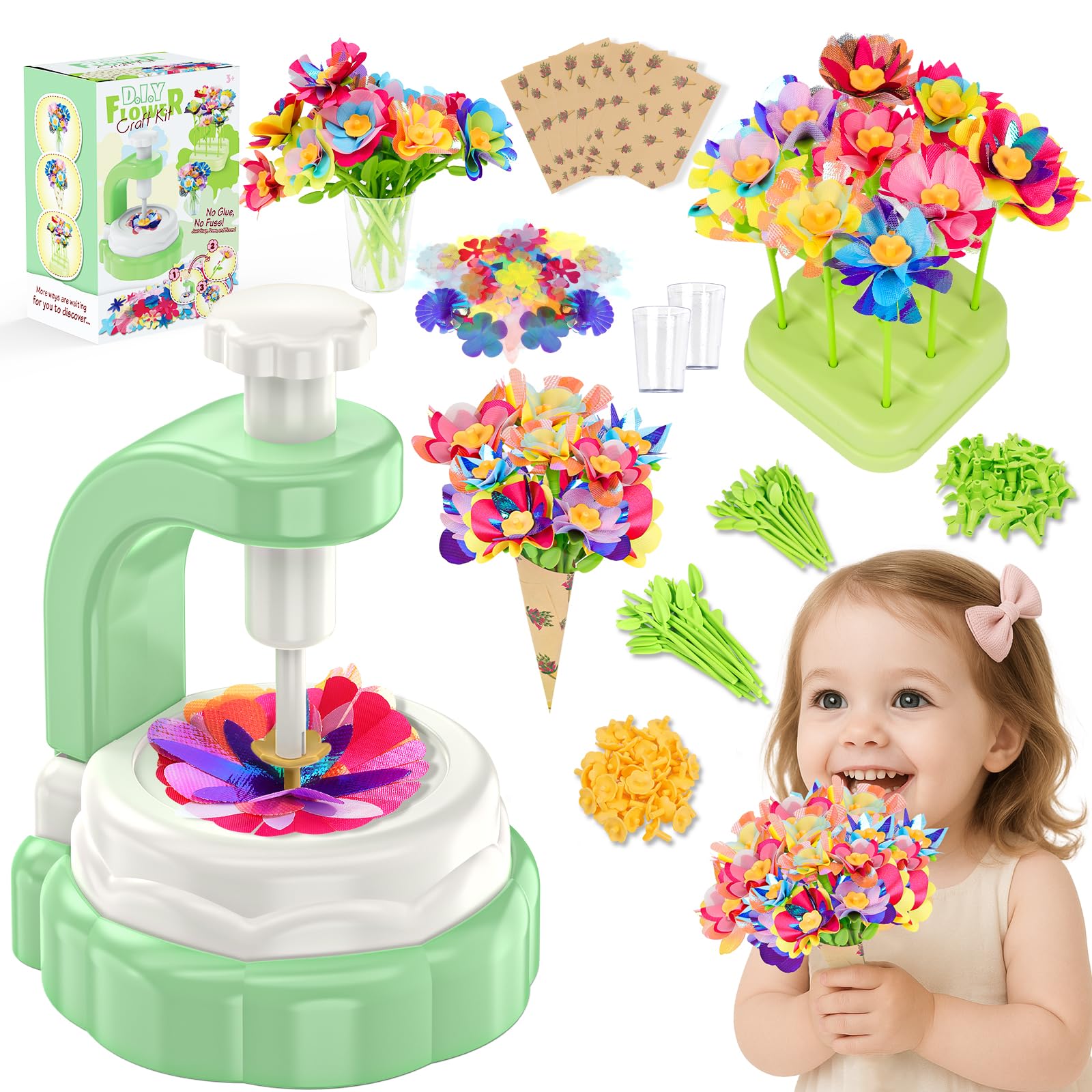 Art Flower Bouquet Craft Kit, DIY Arts & Crafts Flower Toy for Kids, Build Your Own Bouquet, Creative Educational Gift for Toddlers Kids, Christmas Birthday Gift for 4 5 6 7 8+ Year Old Girls and Boys