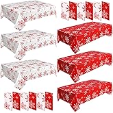 Ganeen 12 Pcs Christmas Snowflake Tablecloth Red and White Snowflake Rectangular Plastic Tablecloth Winter Party Decorations Winter Table Cover for Christmas Holiday Birthday Party Supplies