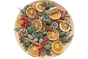 PEXTIAN Old-Timey Christmas Potpourri Bowl Filler, Decorative Christmas Vase Filler Decor with Cinnamon Sticks, Star Anise, Cloves, Dried Orange Slices, Pine Cones, Red Berry, Vase Filler for Hostess