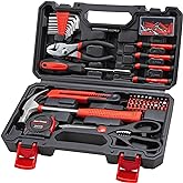 CARTMAN Complete Household Tool Set, Red Hand Kit With Storage Case | Versatile tool assortment for home repairs, DIY projects, furniture setup, crafting, and daily household fixes in toolbox.