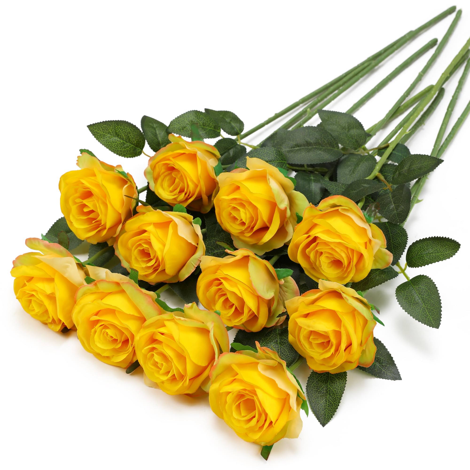 Tifuly Yellow Fake Roses Artificial Flowers - 10 Pcs Fake Artificial Yellow Roses Silk Flowers with Stems for Home Wedding Hotel Office Centerpiece Decor