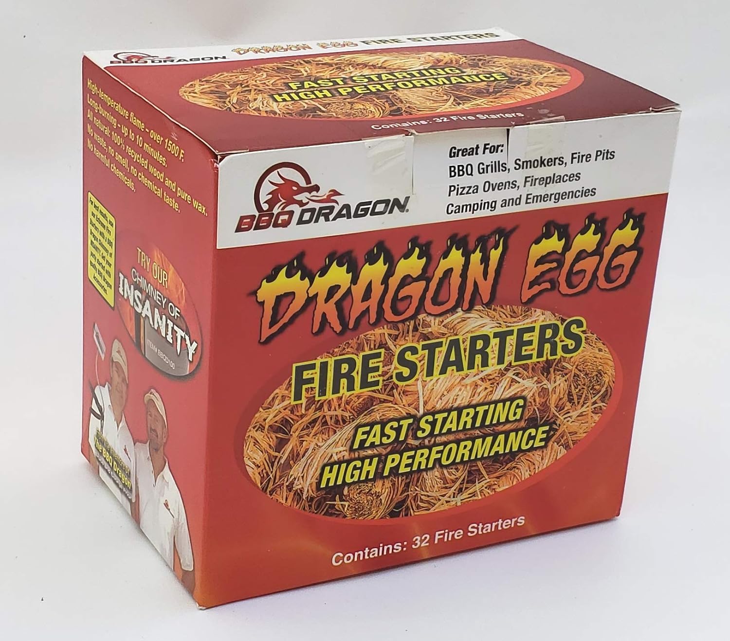 BBQ Dragon Dragon Egg Fire Starter - Fastest Charcoal Starter for Charcoal Grill, Kamado Grills, BBQ Grill, Camping Stove, Green Egg, Grill Lighter Lights Easy, Burns Hot 1500F, Quality - 32 Pack : Garden & Outdoor