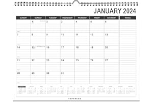 PAPERAGE Calendar 2024-12 Month (Black & White), Minimalist Wall and Desk Calendar with Monthly Views and Yearly Plans – Medium (11.5 in x 14.75 in)