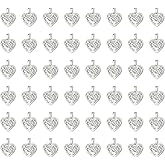Ruwado 50 Pcs Heart Charms Antique Silver Pendants Beads Supplies for DIY Jewelry Making Necklace Bracelet Accessories Making Finding Earring Keychain Craft Project