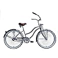 MICARGI Cougar 26-in Retro Beach Cruiser for Adults, Female/Male Style Stretch Cruiser Bike, Single Speed,High Rise Handlebar-Chrome