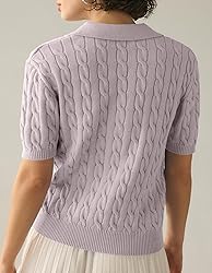 Imily Bela Women's Cable Short Sleeve Sweaters Tops