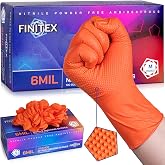 FINITEX Disposable Nitrile Orange 6.3mil Mechanic Heavy Duty Gloves | Powder-free, Latex-free,Industrial-grade,Orange,3D Diamond Texture, Comfortable fit,Heavy Duty,Mechanic,House Home Cleaning