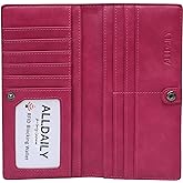 Alldaily Ultra Slim Thin Women Wallet RFID Blocking Credit Card Holder Bifold Long Ladies Billfold (Fuchsia Purple)
