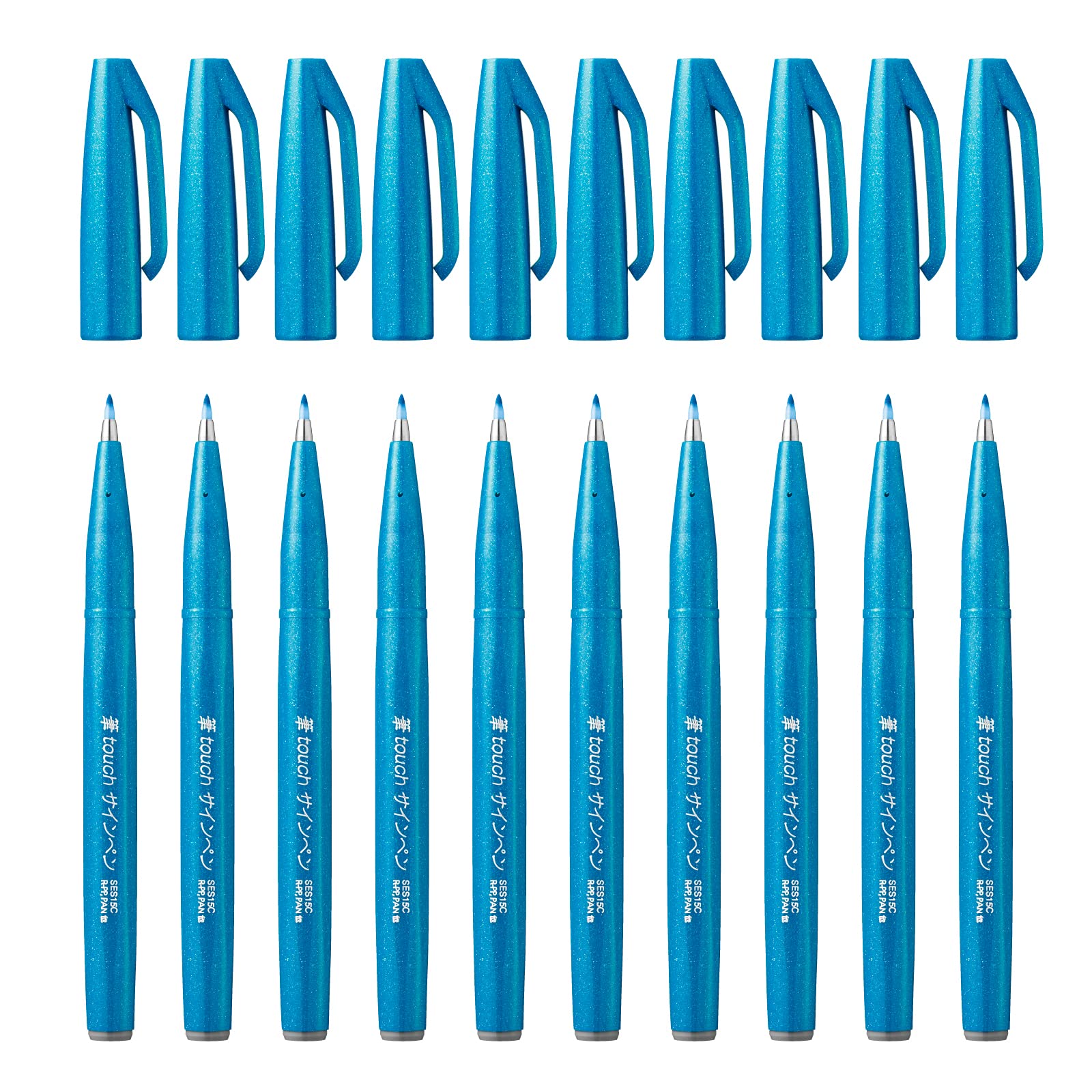 Pentel Brush Sign Pen - Sky Blue (Pack of 10), SES15C-S