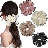 4 Pcs Big Scrunchies Jumbo Puffy Layered Stain Hair Ties Elastic Women Ponytail Holders Thick Thin Long Hair Accessories