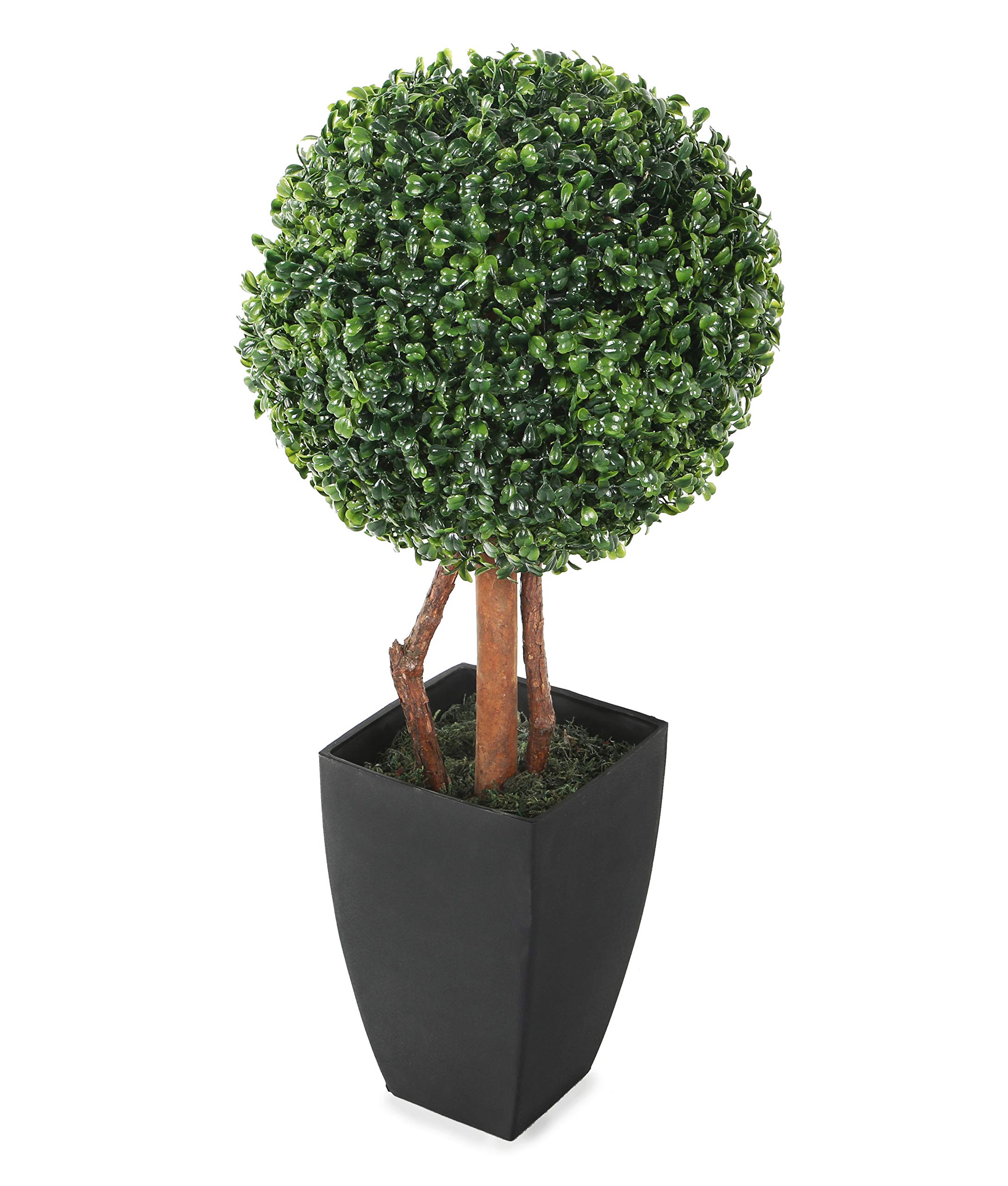 Closer2Nature 2ft Decorative Artificial Plants, Artificial Boxwood Topiary Tree; Decorative Fake Bay Trees, Perfect House Plant or Artificial Outdoor Plants - Topiary Plants with Stylish Black Pot