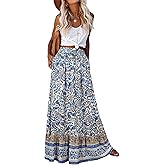 Bsubseach Maxi Skirts for Women 2026 Boho Skirt Long Flowy Skirts A Line Floral Skirt with Pockets Bohemian Trendy Summer
