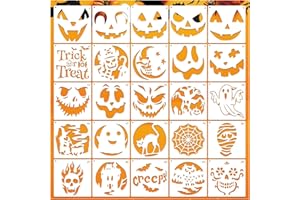 MYJMN Pumpkin Stencils for Painting Reusable Halloween Pumpkins Ghost Face Paint Templates on Wood Glass Crafts Cookie Baking Door Hanger Sign Decorating (face25)