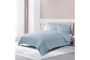 THE COTTON & SILK® 100% Luxury Long-Staple Cotton Duvet Cover - Soft & Breathable - Include 1 Duvet Cover with Corner Ties & Hidden Zipper - Misty Blue, Twin Size